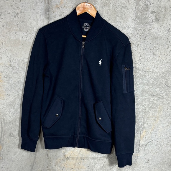 Polo Ralph Lauren Mens L Double-Knit Bomber Jacket Aviator Navy - Picture 2 of 11